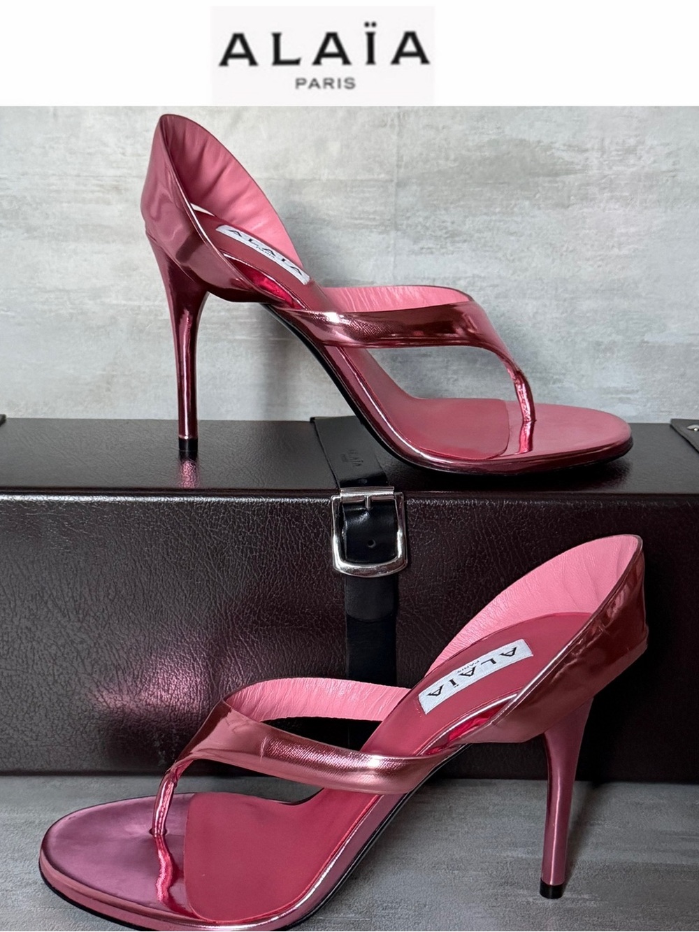 Alaïa Infradito Slingback Pink Metallic High Heel Thong Sandals EU 35 NWT $1550